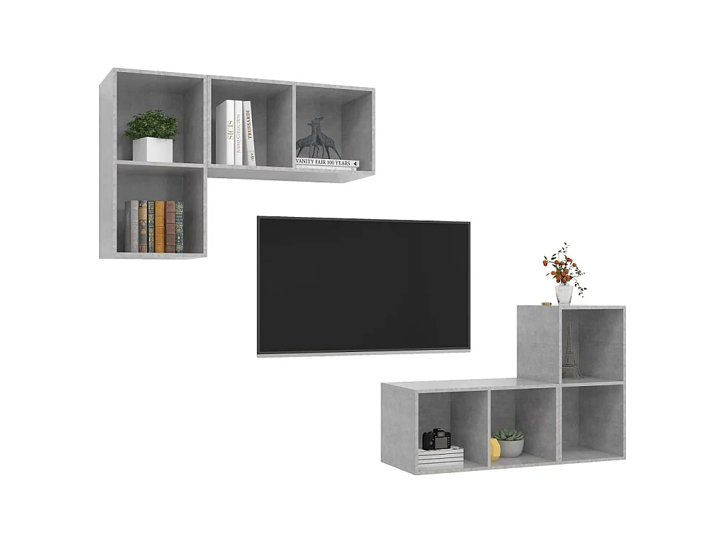 Mobile TV | Armadietto TV a Parete 4 pz Grigio Cemento in Truciolato