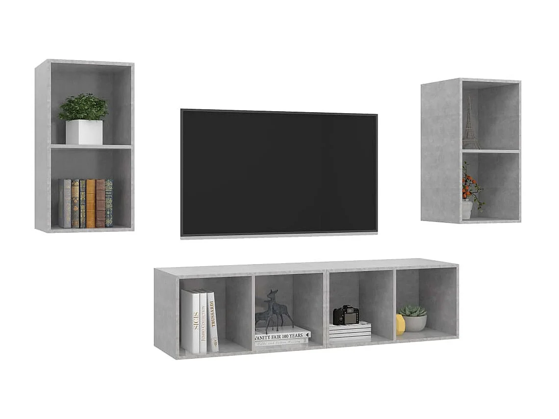 4 pcs Meubles TV suspendus Gris béton Aggloméré LWW64177