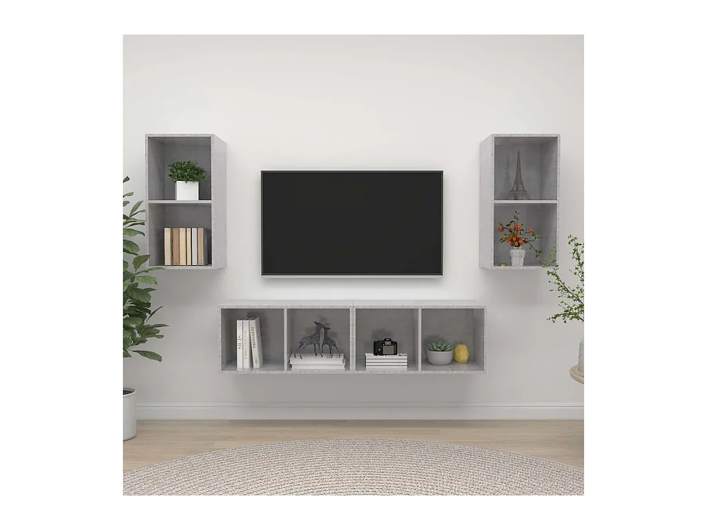 Tv-wandmeubelen 4 st bewerkt hout betongrijs NL714369