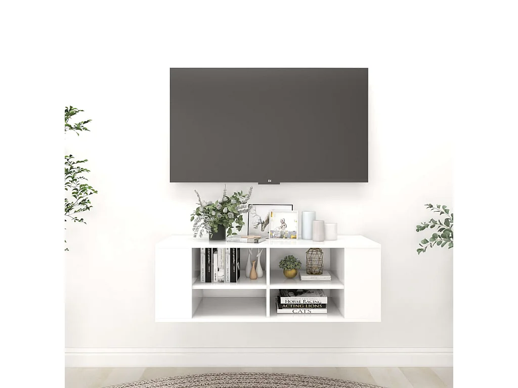 Meuble TV suspendu Blanc 102x35x35 cm Aggloméré LWW15576