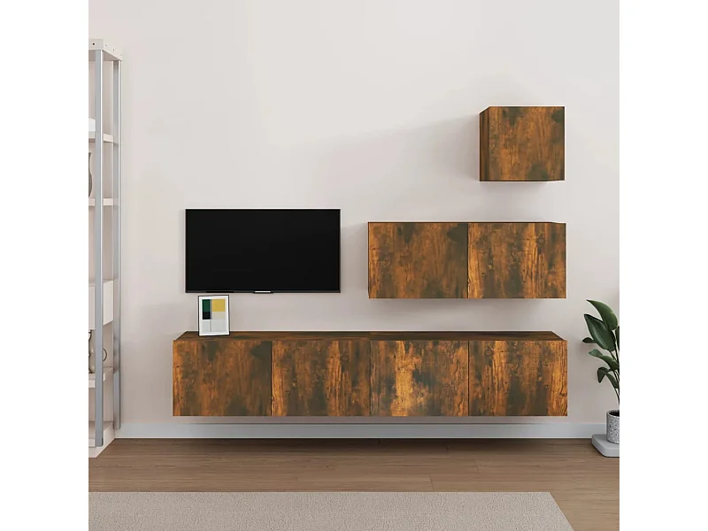 4-tlg. TV-Schrank-Set,TV-Möbel Räuchereiche Holzwerkstoff -gkd920027
