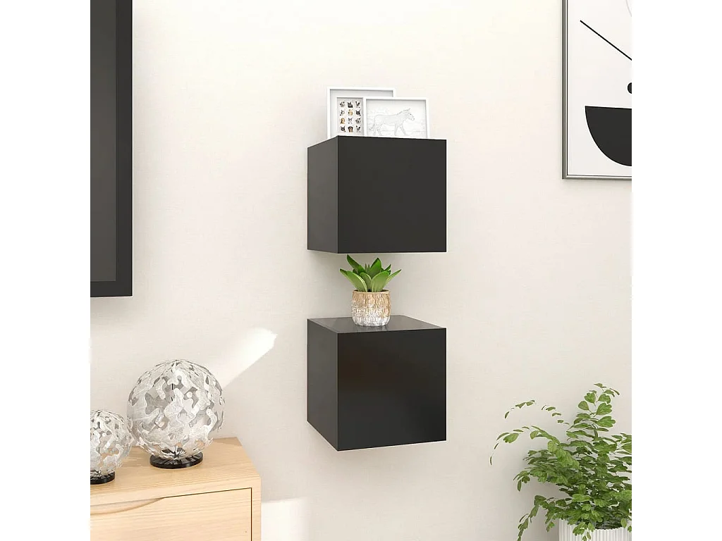 Muebles TV de pared 2 uds negro 30,5x30x30 cm ES89488