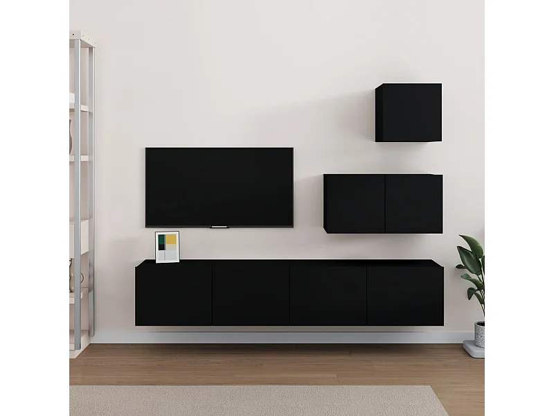 4-tlg. TV-Schrank-Set,TV-Möbel Schwarz Holzwerkstoff -gkd167533