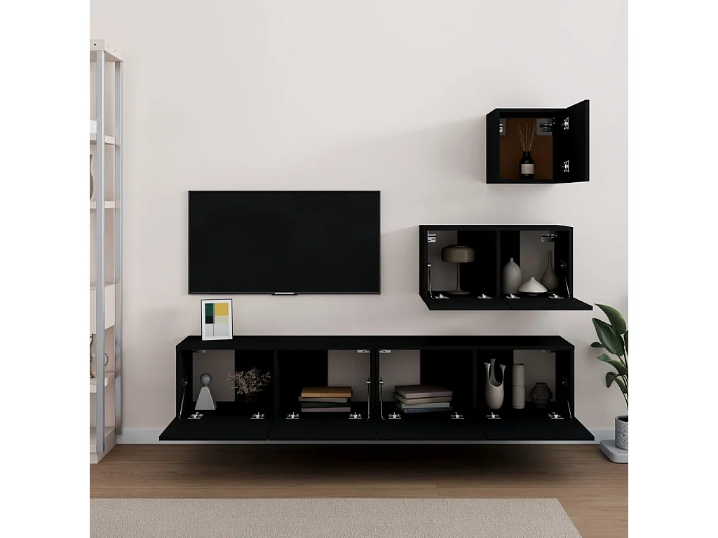 4-tlg. TV-Schrank-Set,TV-Möbel Schwarz Holzwerkstoff -gkd167533