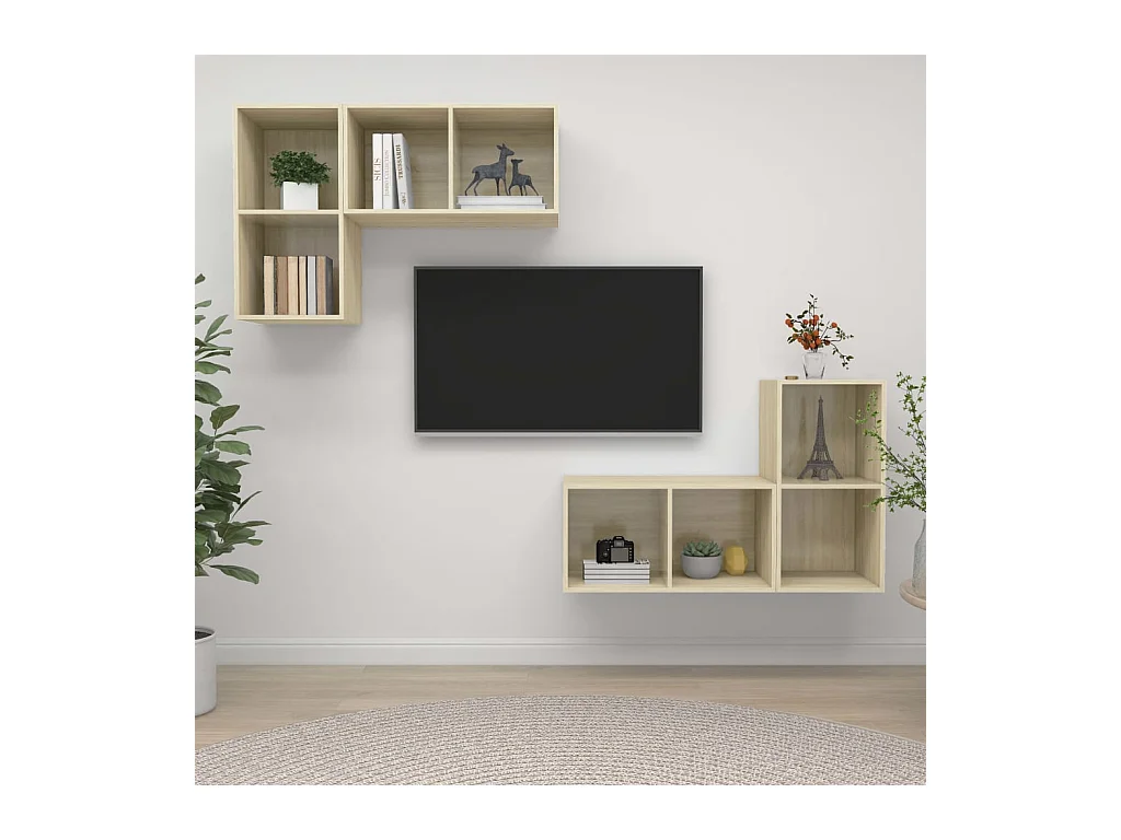 4 pcs Meubles TV suspendus Chêne sonoma Aggloméré LWW12231