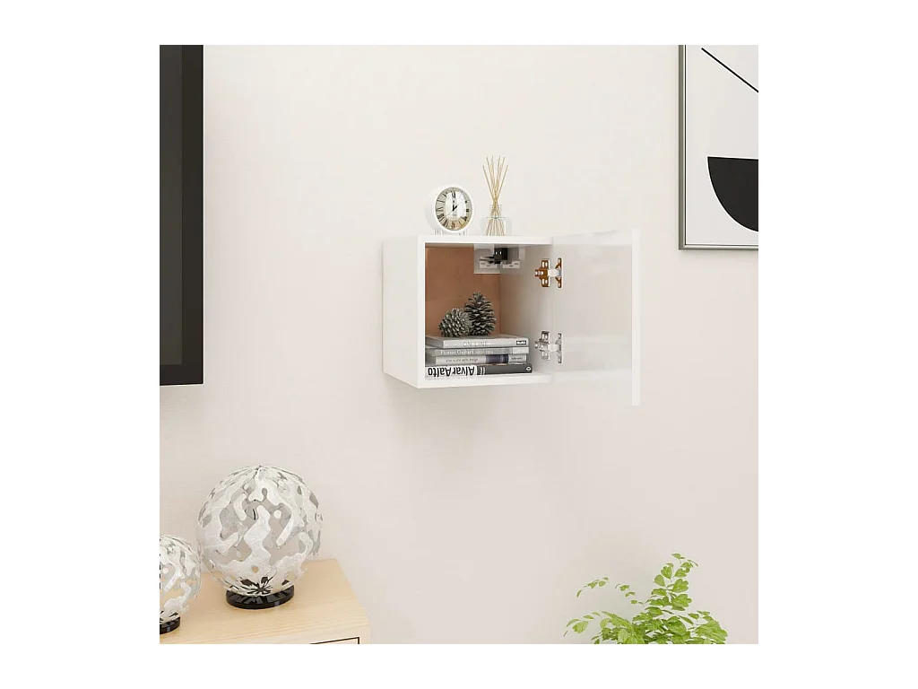 Meuble TV suspendu Blanc brillant 30,5x30x30 cm LWW29653
