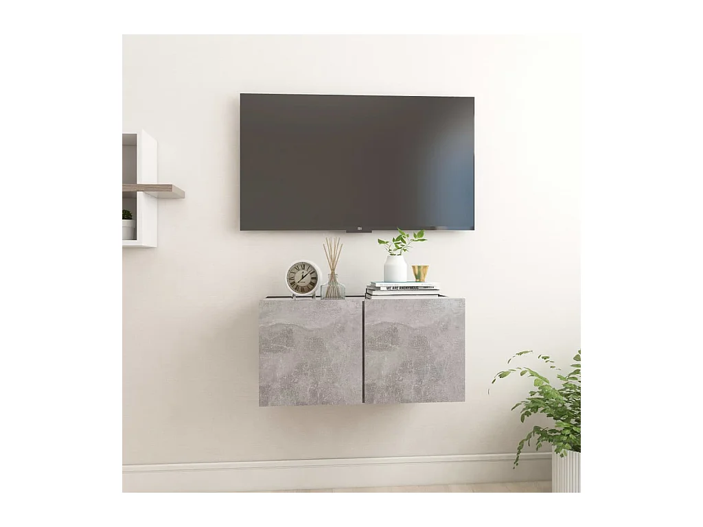 Meuble TV suspendu Gris béton 60x30x30 cm LWW49000