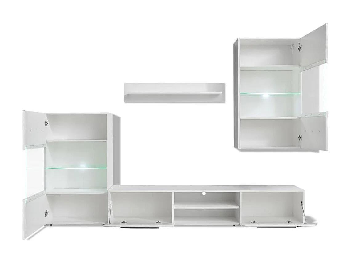 5 pcs Meubles TV mural avec éclairage LED avec Etagères et Rangement Blanc BE32304