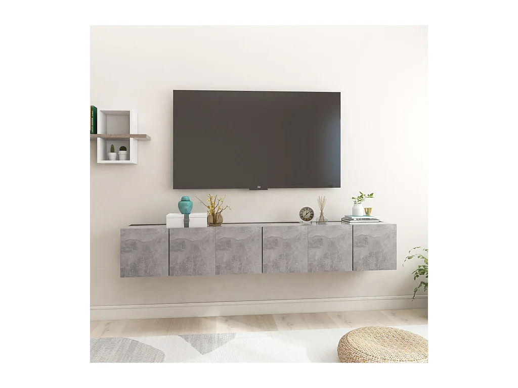 3 pcs Meubles TV suspendus Gris béton 60x30x30 cm LWW45343
