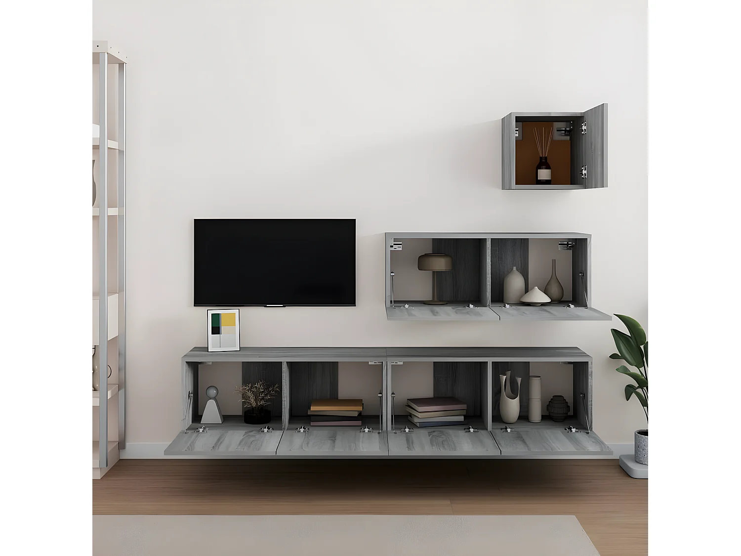 Set de muebles para TV 4 pzas madera contrachapada gris Sonoma ES35946