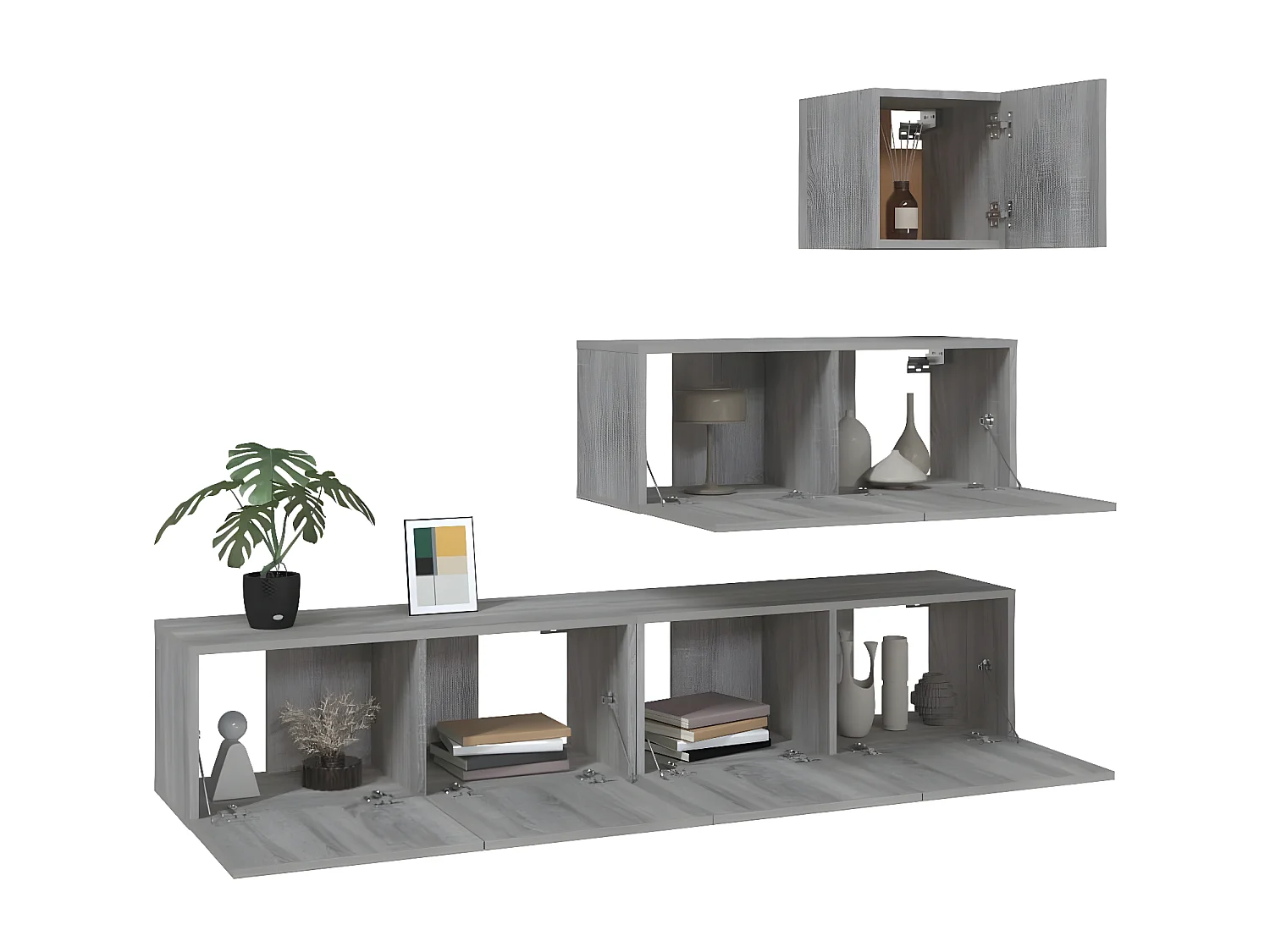 Set de muebles para TV 4 pzas madera contrachapada gris Sonoma ES35946