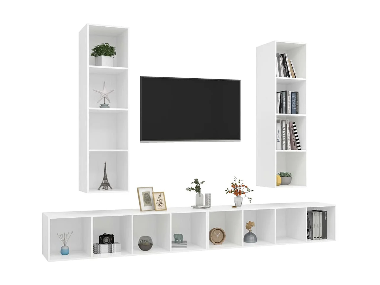 Tv-wandmeubelen | Tv-Banken | TV-kasten 4 st bewerkt hout wit