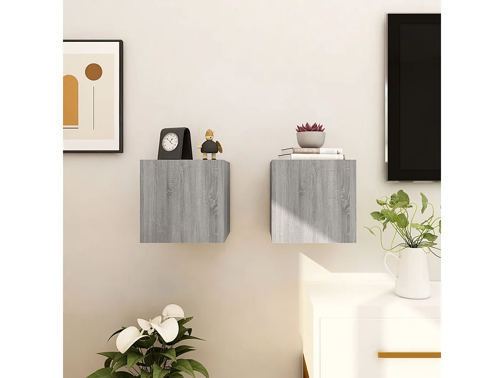 2 pcs Meubles TV suspendus Sonoma gris 30,5x30x30 cm LWW46493
