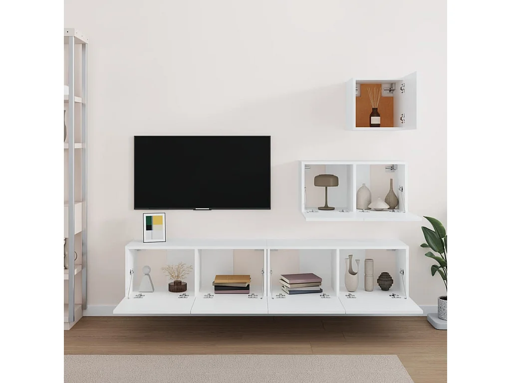 Meubles TV suspendus 4 pcs Blanc Bois d'ingénierie BE28818