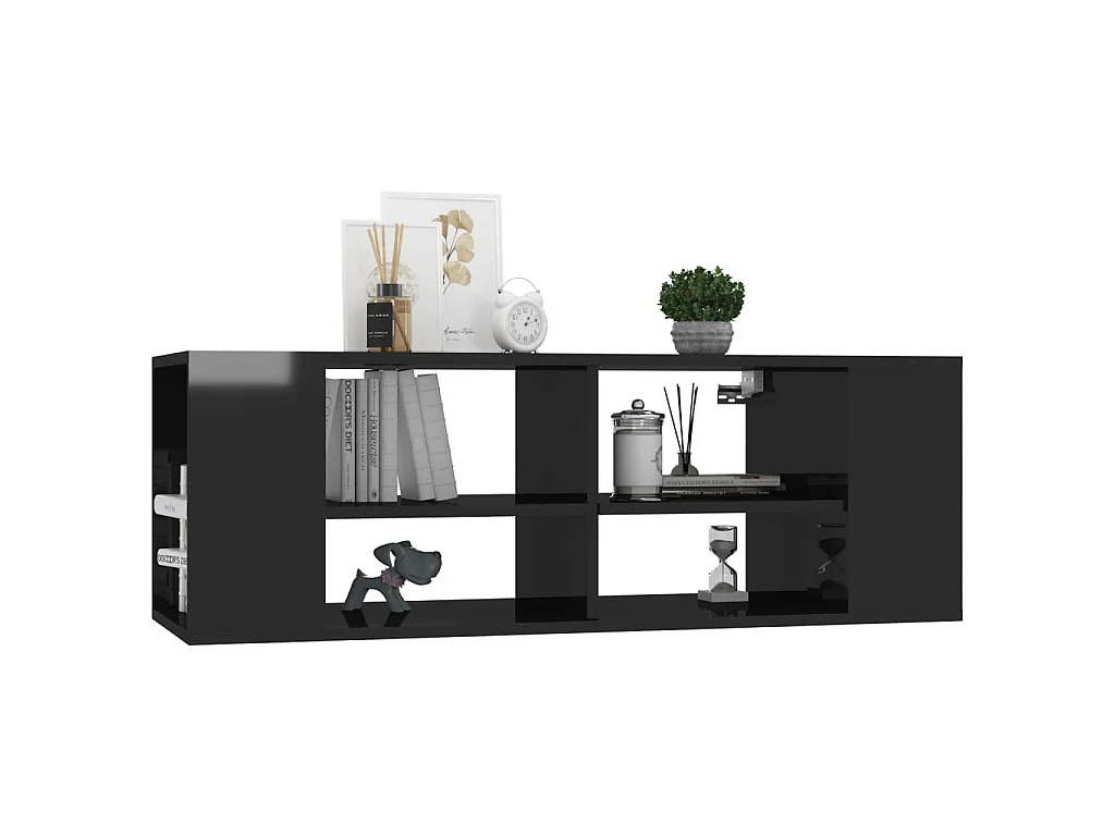 Armário de parede para TV derivados de madeira preto brilhante PT796421