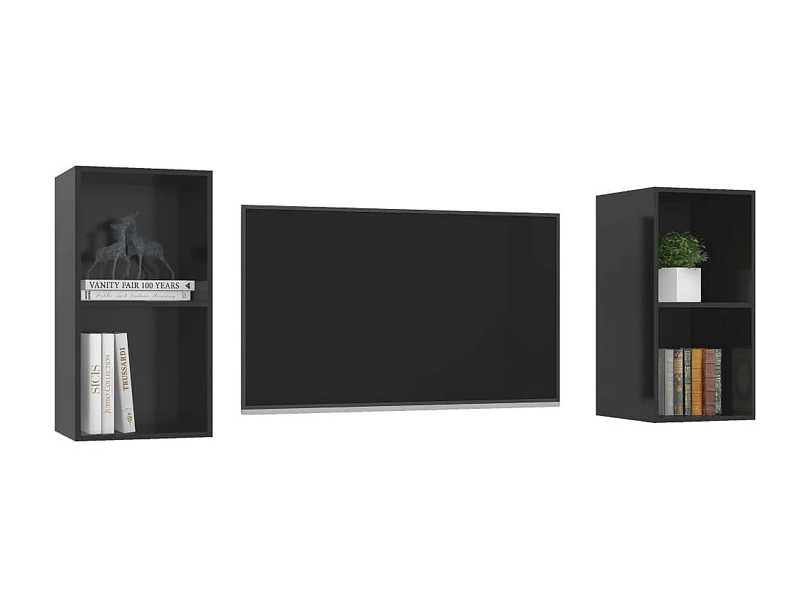 Tv-wandmeubelen 2 st bewerkt hout hoogglans zwart NL884138