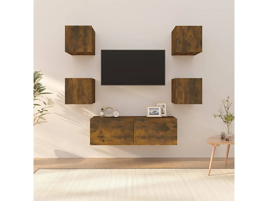 Tv-wandmeubelset bewerkt hout gerookt eikenkleurig NL717568