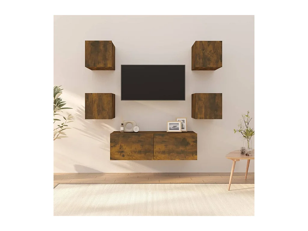 Tv-wandmeubelset bewerkt hout gerookt eikenkleurig NL717568
