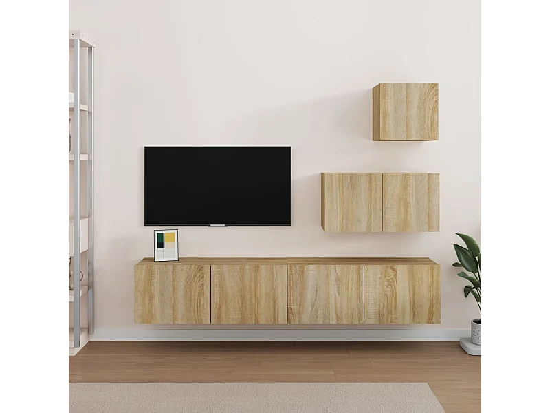 4-tlg. TV-Schrank-Set,TV-Möbel Sonoma-Eiche Holzwerkstoff -gkd968125