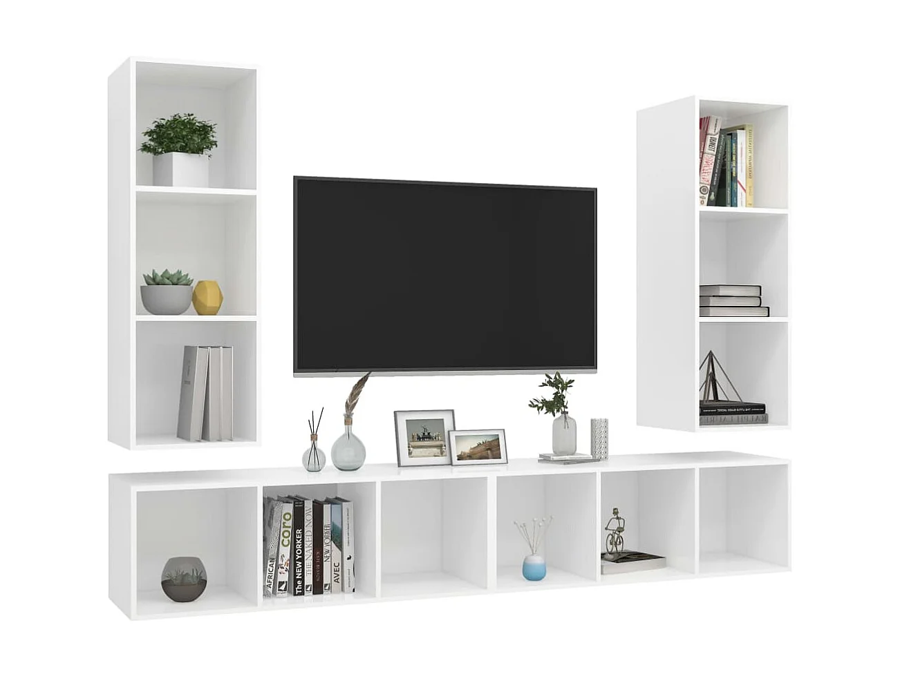 Armários de parede para TV 4 pcs contraplacado branco PT523615