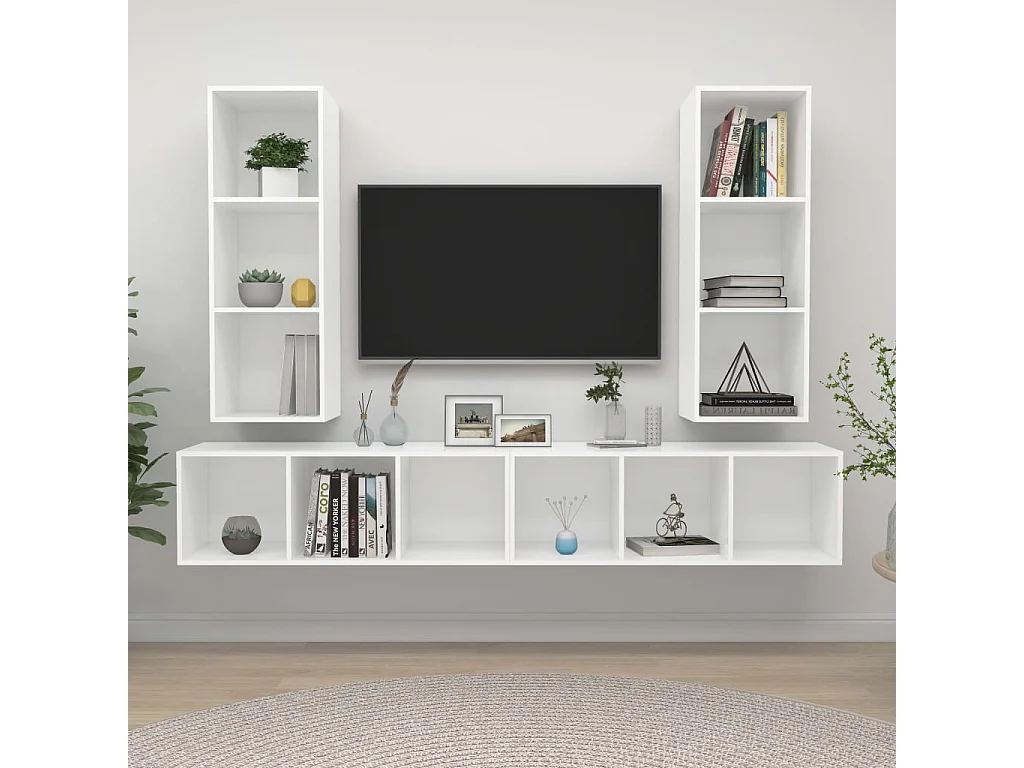 4 pcs Meubles TV suspendus Blanc Aggloméré LWW12208