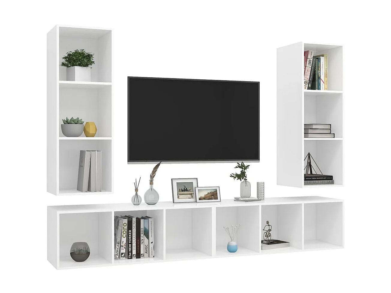 4 pcs Meubles TV suspendus Blanc Aggloméré LWW12208