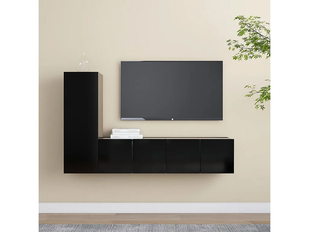 Meubles TV 3 pcs Noir Aggloméré BE64596