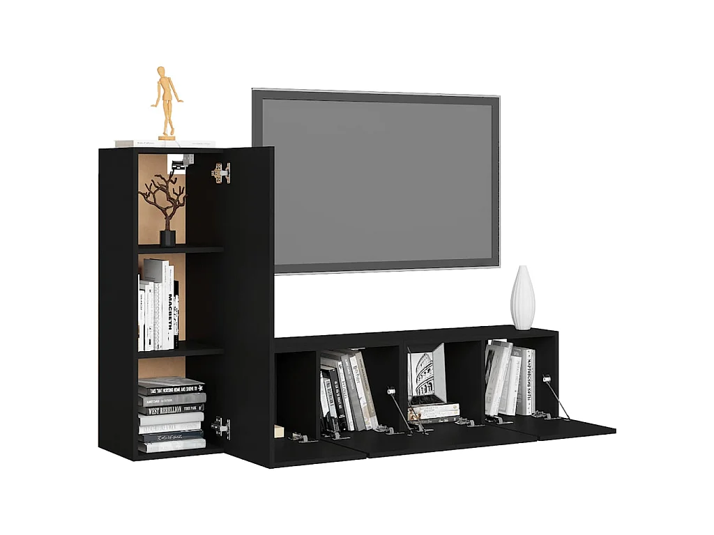 Meubles TV 3 pcs Noir Aggloméré BE64596