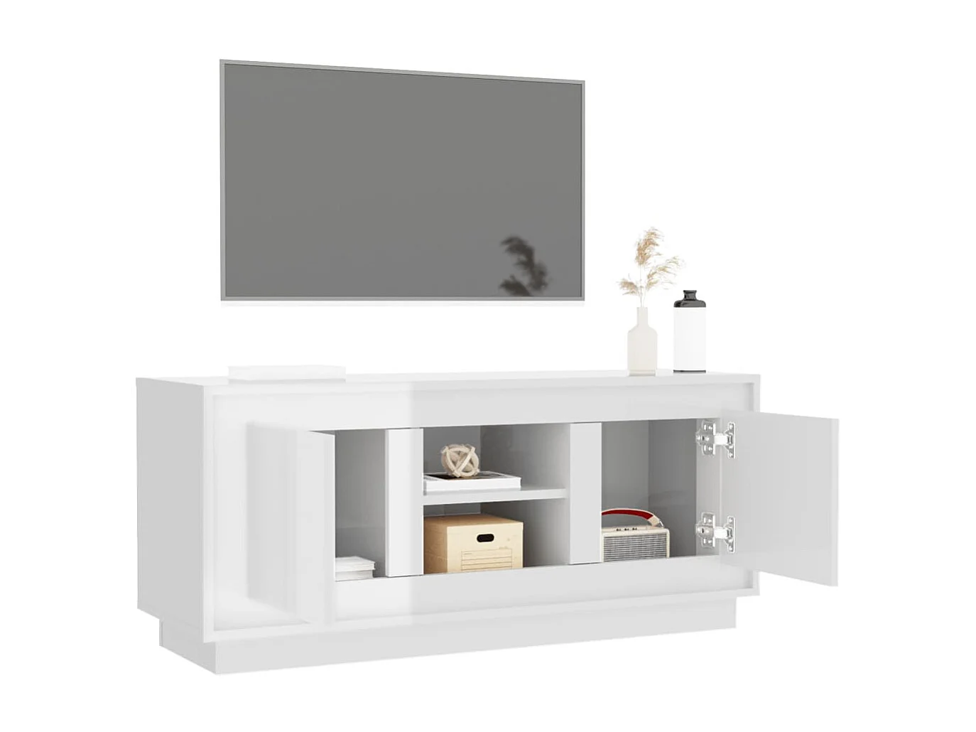 Mueble de TV madera contrachapada blanco brillo 102x35x45 cm ES85129