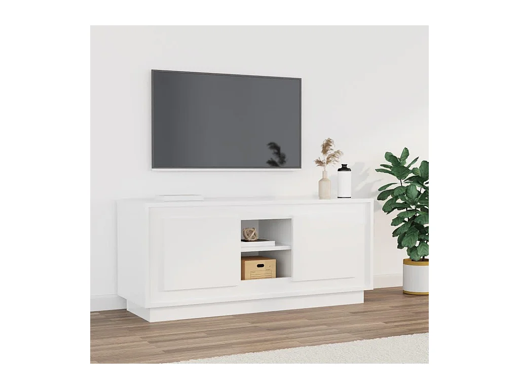Meuble TV Blanc brillant 102x35x45 cm bois d'ingénierie BE31298