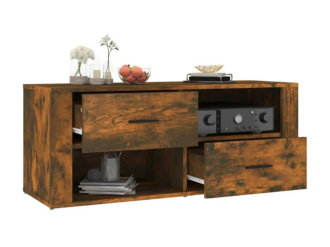 Meuble TV Chêne fumé 100x35x40 cm Bois d'ingénierie BE41394