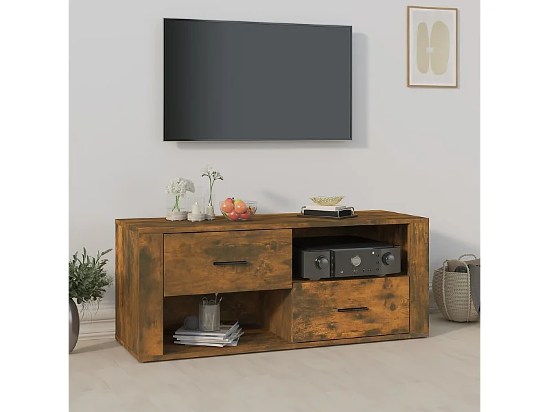 Tv-meubel 100x35x40 cm bewerkt hout gerookt eikenkleurig NL38239