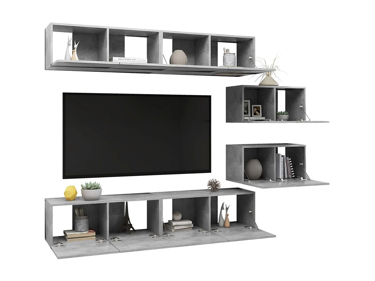 6-delige Tv-meubelset bewerkt hout betongrijs NL354944