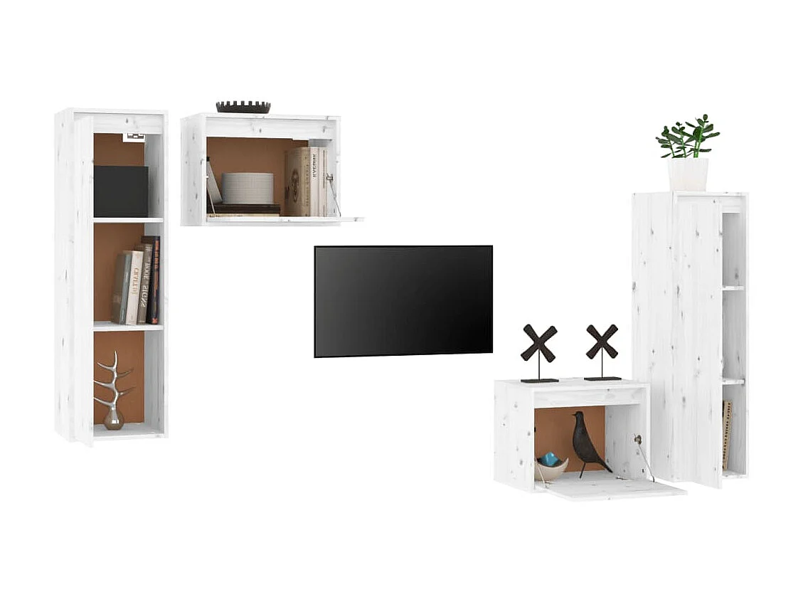 4 pcs Meubles TV Blanc Bois massif de pin BE55426