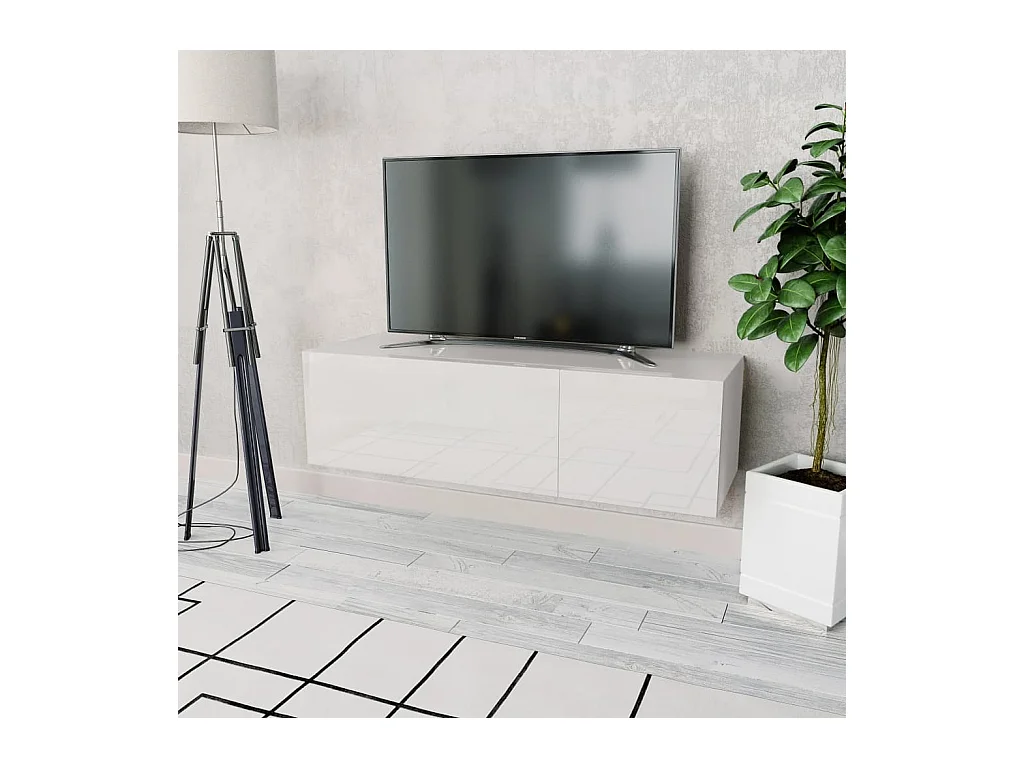 Meuble TV Moderne Aggloméré 120x40x34 cm Blanc brillant BE9944