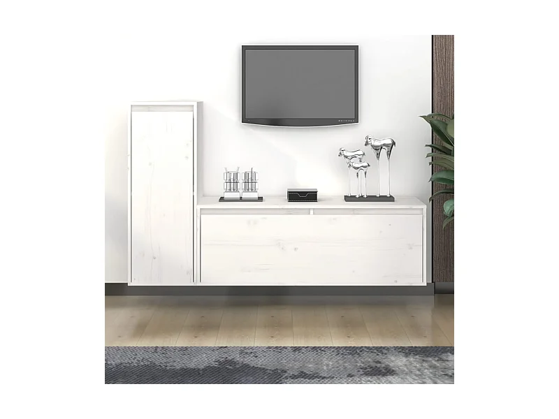 2 Stk.TV-Schränke,TV-Möbel Weiß Massivholz Kiefer -gkd560480