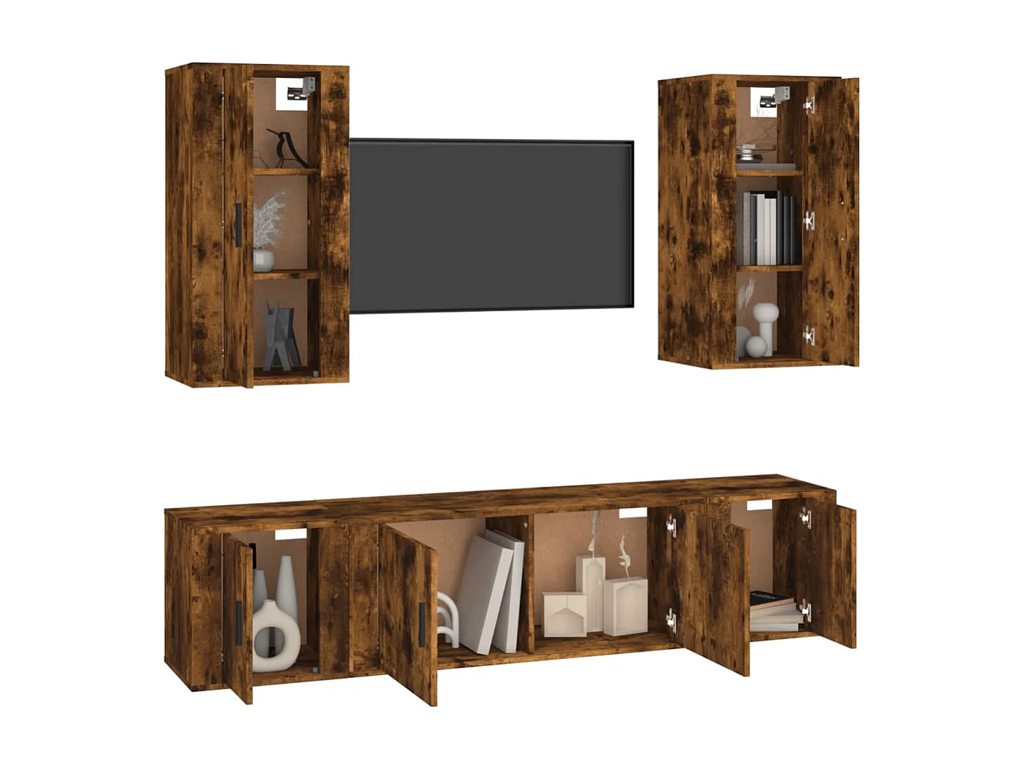 Conjunto móveis de TV 5 pcs madeira processada carvalho fumado PT516502