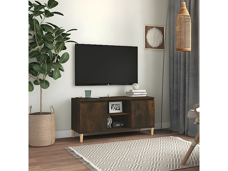TV-Schrank,TV-Möbel mit Massivholz-Beinen Räuchereiche 103,5x35x50 cm -gkd633596