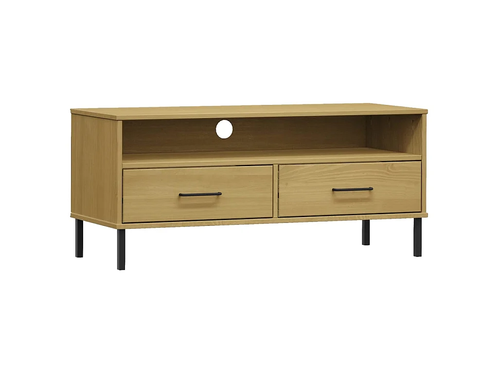 Meuble TV avec pieds en métal Marron Bois de pin massif BE96382