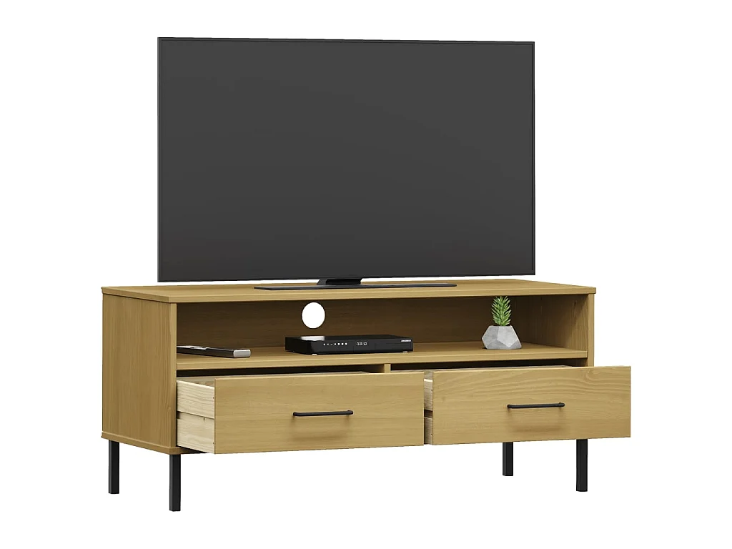 Meuble TV avec pieds en métal Marron Bois de pin massif BE96382