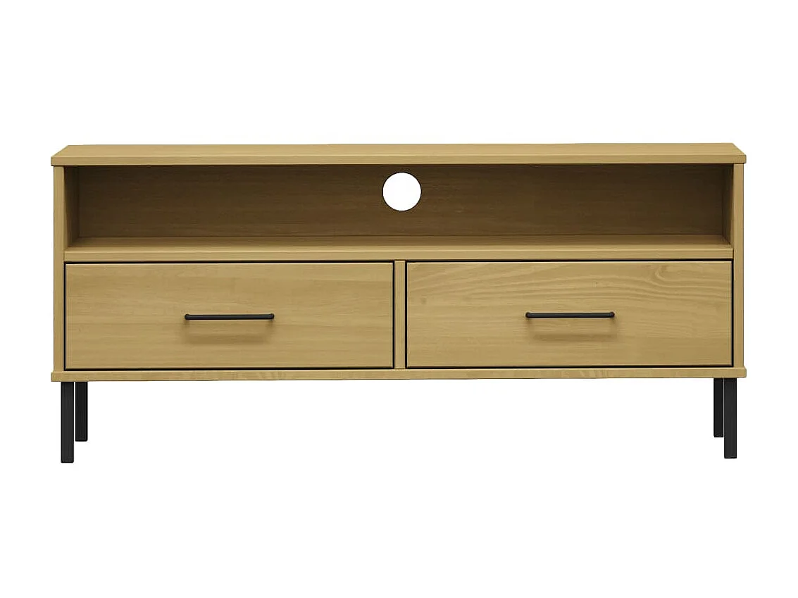 Meuble TV avec pieds en métal Marron Bois de pin massif BE96382