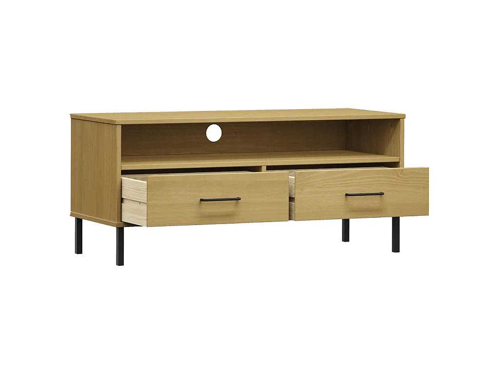 Meuble TV avec pieds en métal Marron Bois de pin massif BE96382