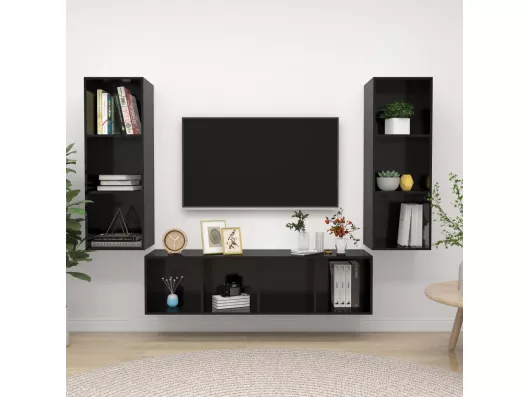 Kauf Unique 3-tlg. TV-Schrank-Set,TV-Möbel Hochglanz-Schwarz Holzwerkstoff -gkd616302