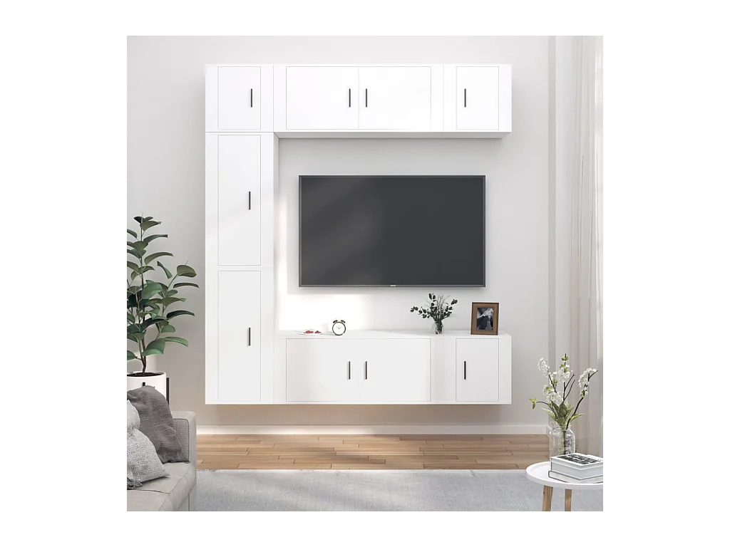 Meubles TV 7 pcs Blanc Bois d'ingénierie BE50571