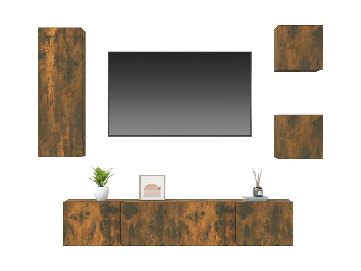 Ensemble de meubles TV 5 pcs Chêne fumé Bois d'ingénierie BE28798