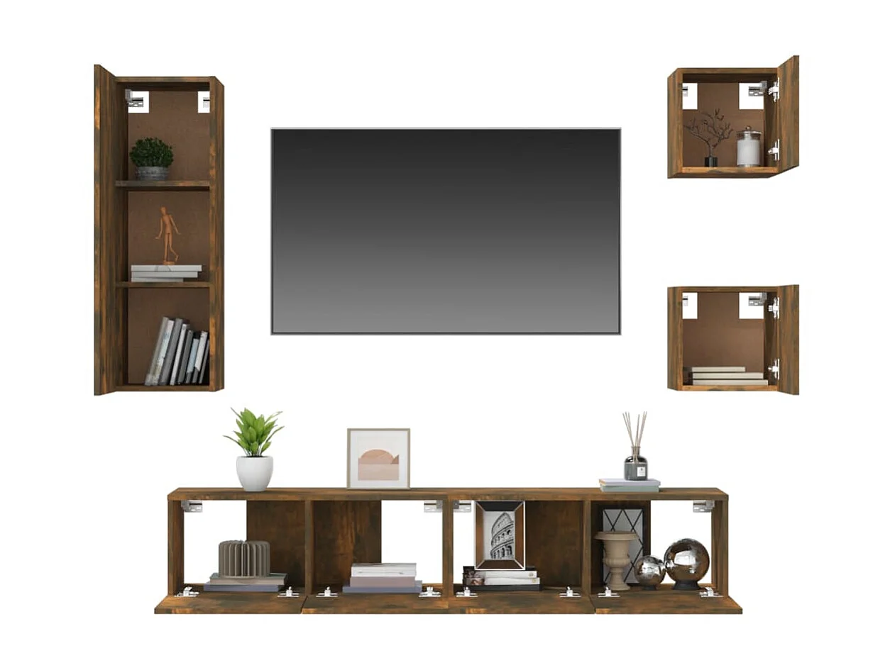 Ensemble de meubles TV 5 pcs Chêne fumé Bois d'ingénierie BE28798