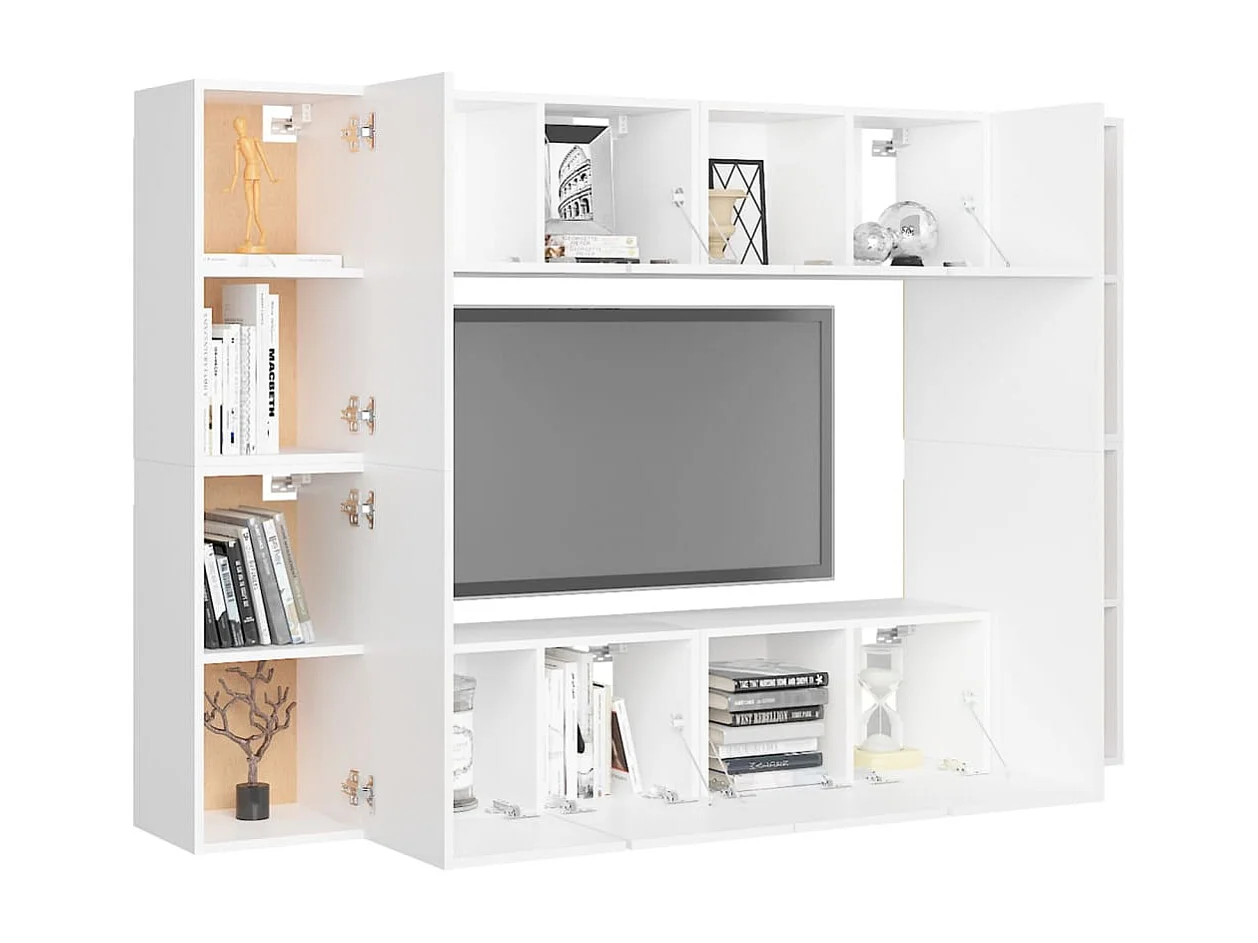 8 pcs conjunto de móveis de TV derivados de madeira branco PT720586