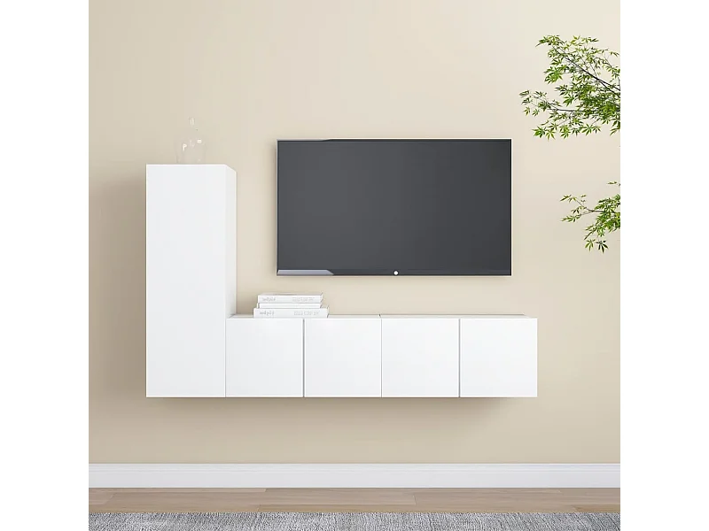 3 pcs conjunto de móveis de TV derivados de madeira branco PT226495