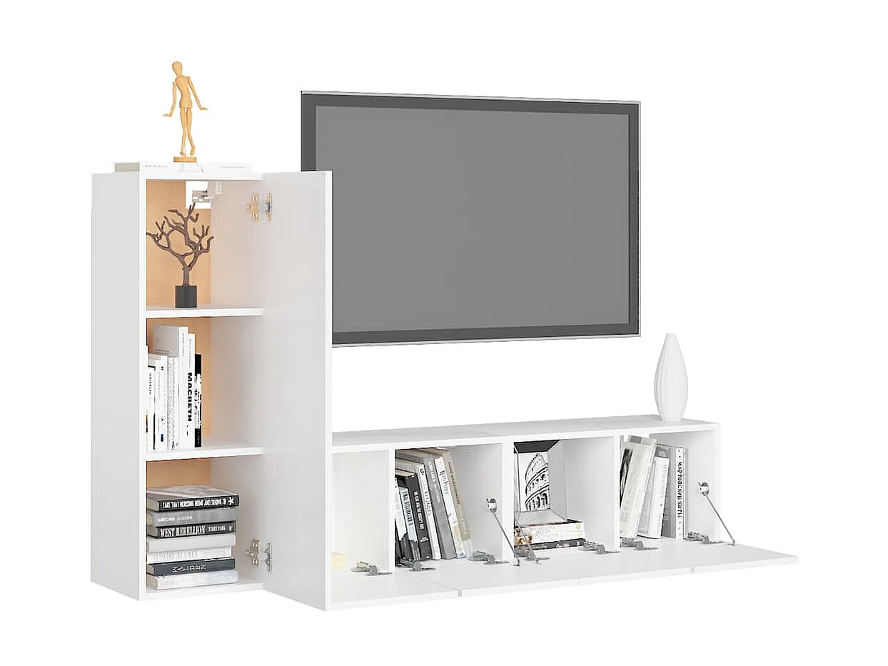 Meubles TV 3 pcs Blanc Aggloméré BE48796