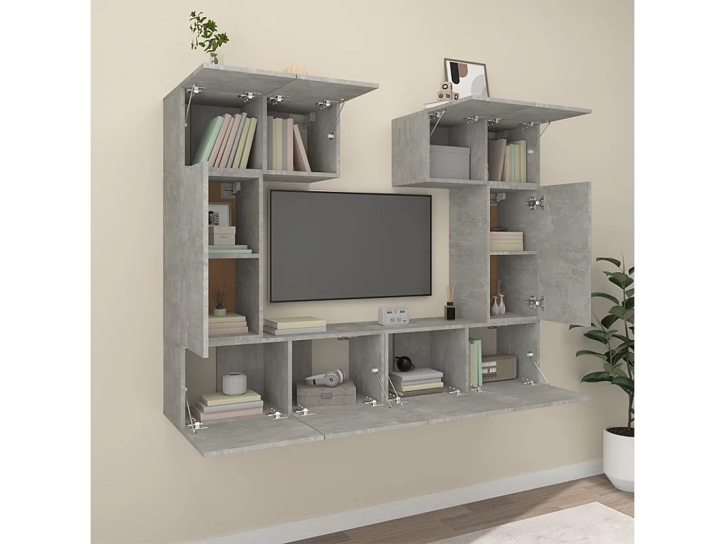 Conjunto móveis de TV 6 pcs madeira processada cinzento cimento PT897992